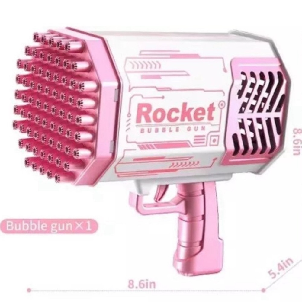 NIB Pink 69 Holes Rocket Bazooka Bubble Machine Gun with Colorful Lights